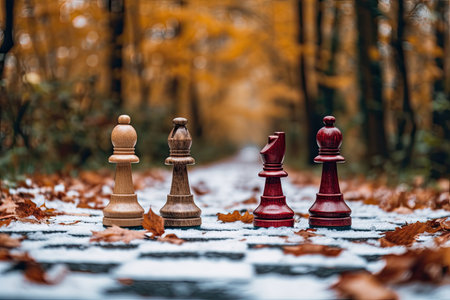 a chess pieces on a snow covered groundの素材