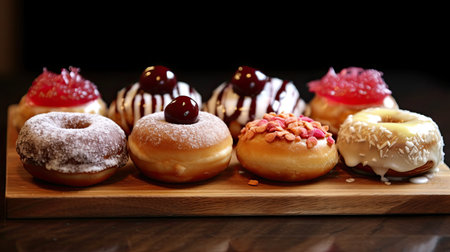 a tray of doughnuts with different toppingsの素材