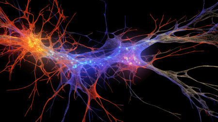 a colorful neurons in a black backgroundの素材