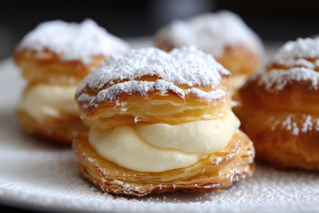 a group of pastries with powdered sugarの素材
