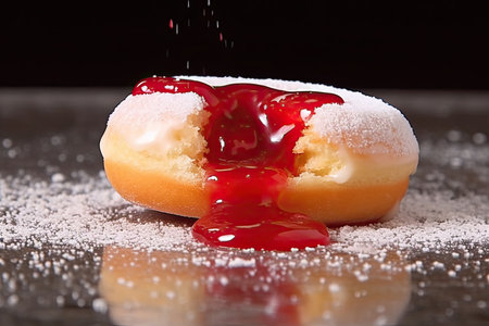 a donut with a strawberry jam on topの素材