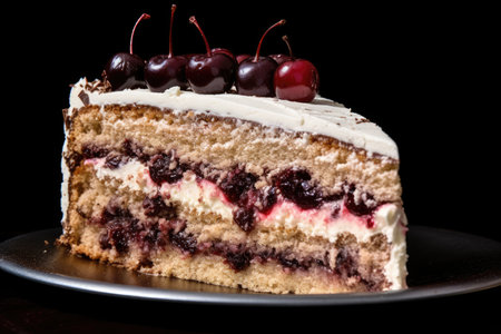 a piece of cake with cherries on topの素材