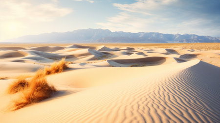 a sand dunes with mountains in the backgroundの素材