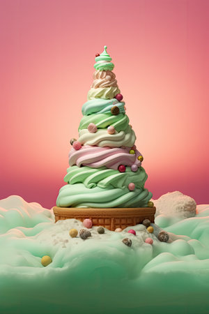 a ice cream cone with a cone shaped topの素材