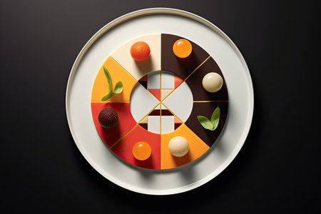 a plate of food on a black backgroundの素材