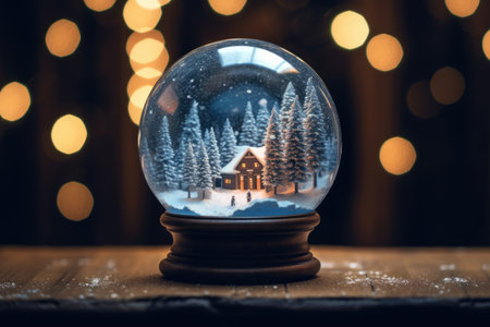 a snow globe with a house and trees insideの素材