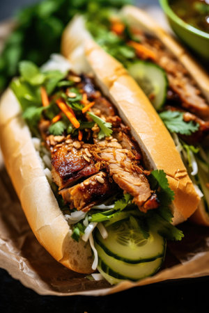 a sandwich with meat and vegetablesの素材