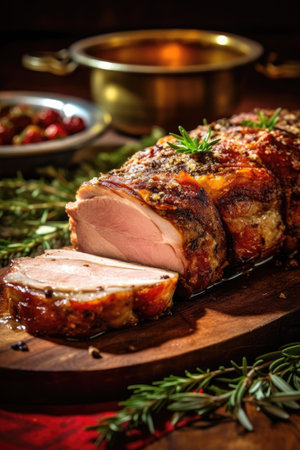 a piece of meat on a wooden boardの素材
