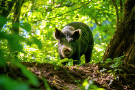 a pig standing in the woodsの素材