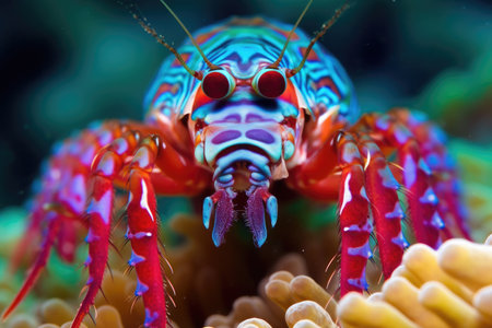 a colorful crab with red eyesの素材