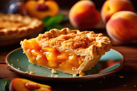 a piece of peach pie on a plateの素材