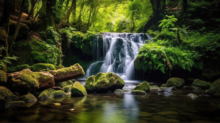 a waterfall in a forestの素材