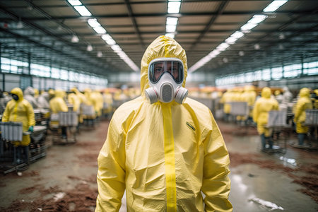 a person wearing a hazmat suit and maskの素材