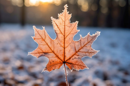 a frosted leaf on a branchの素材