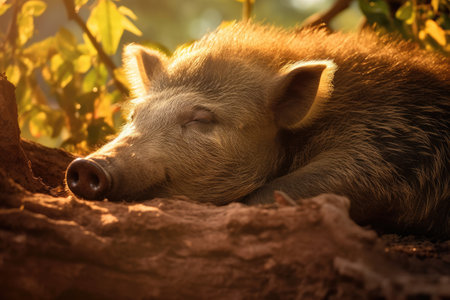 a small animal sleeping on a rockの素材