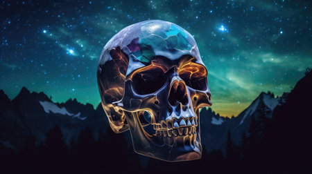 a skull with a glowing faceの素材