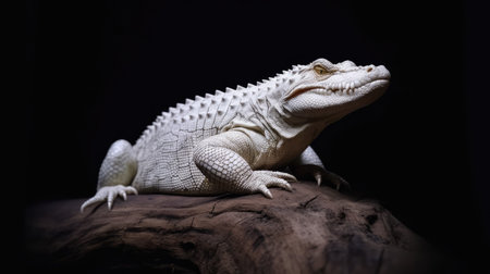a white reptile on a logの素材