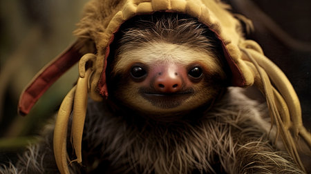 a sloth wearing a hatの素材
