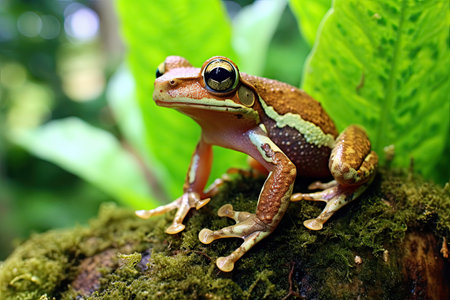 a frog on a mossy logの素材