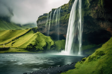 a waterfall over a riverの素材
