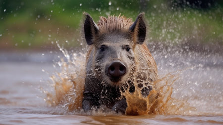 a pig in water splashingの素材