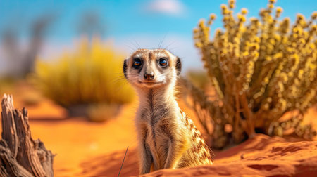 a meerkat sitting in the desertの素材