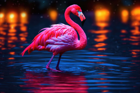 a pink flamingo standing in waterの素材