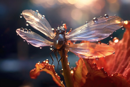 a insect with wings on a flowerの素材