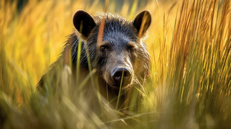 a bear in tall grassの素材