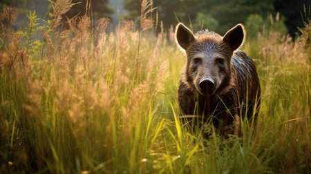 a wild boar in tall grassの素材