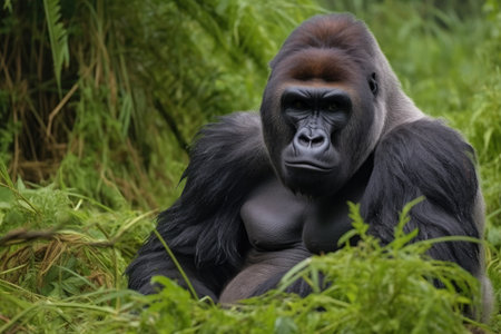 a gorilla sitting in the grassの素材