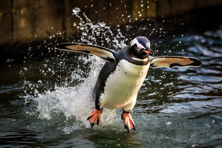 a penguin running in waterの素材