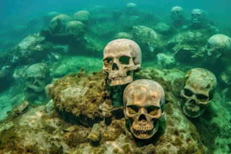 a group of skulls under waterの素材