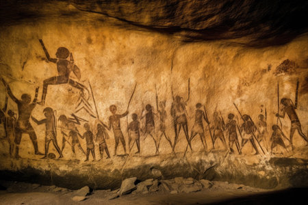a cave painting of people in a groupの素材