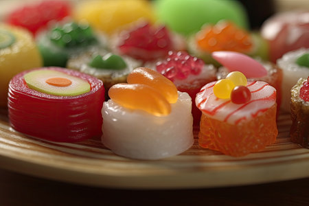 a plate of candy on a tableの素材