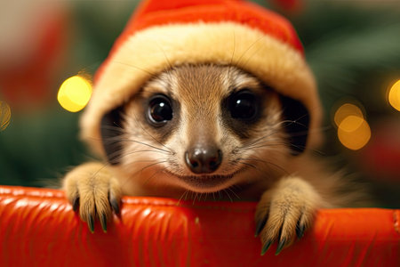a small animal wearing a santa hatの素材