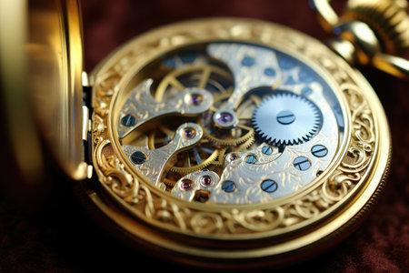 a close up of a gold pocket watchの素材
