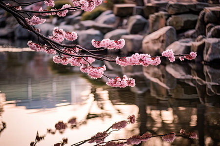 a tree branch with pink flowersの素材