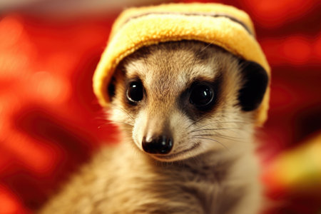 a small animal wearing a yellow hatの素材
