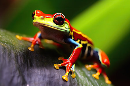 a colorful frog on a leafの素材