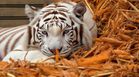 a white tiger lying downの素材