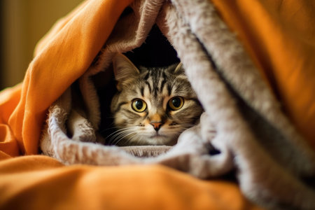 a cat hiding in a blanketの素材
