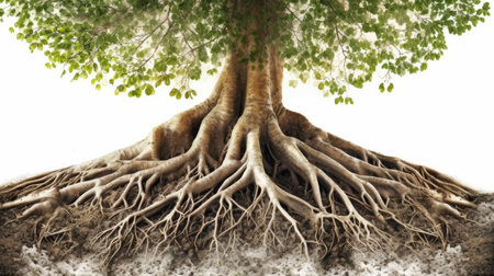 a tree with roots and leavesの素材