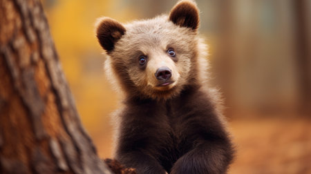 a bear cub looking at the cameraの素材