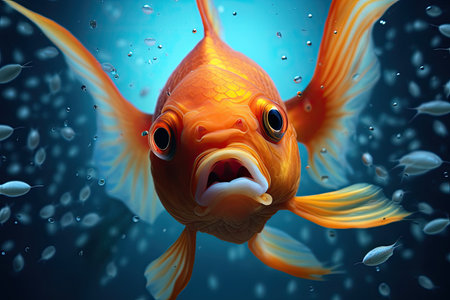 a gold fish with a surprised faceの素材