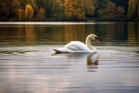 a white swan swimming in a lakeの素材