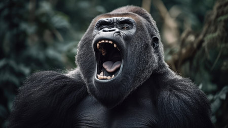 a gorilla with its mouth openの素材