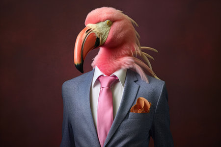 a flamingo head in a suitの素材