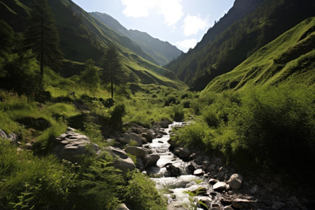 a river running through a valleyの素材