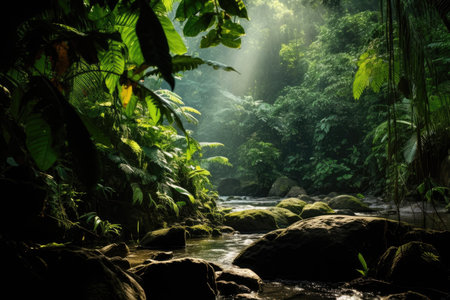 a river flowing through a forestの素材